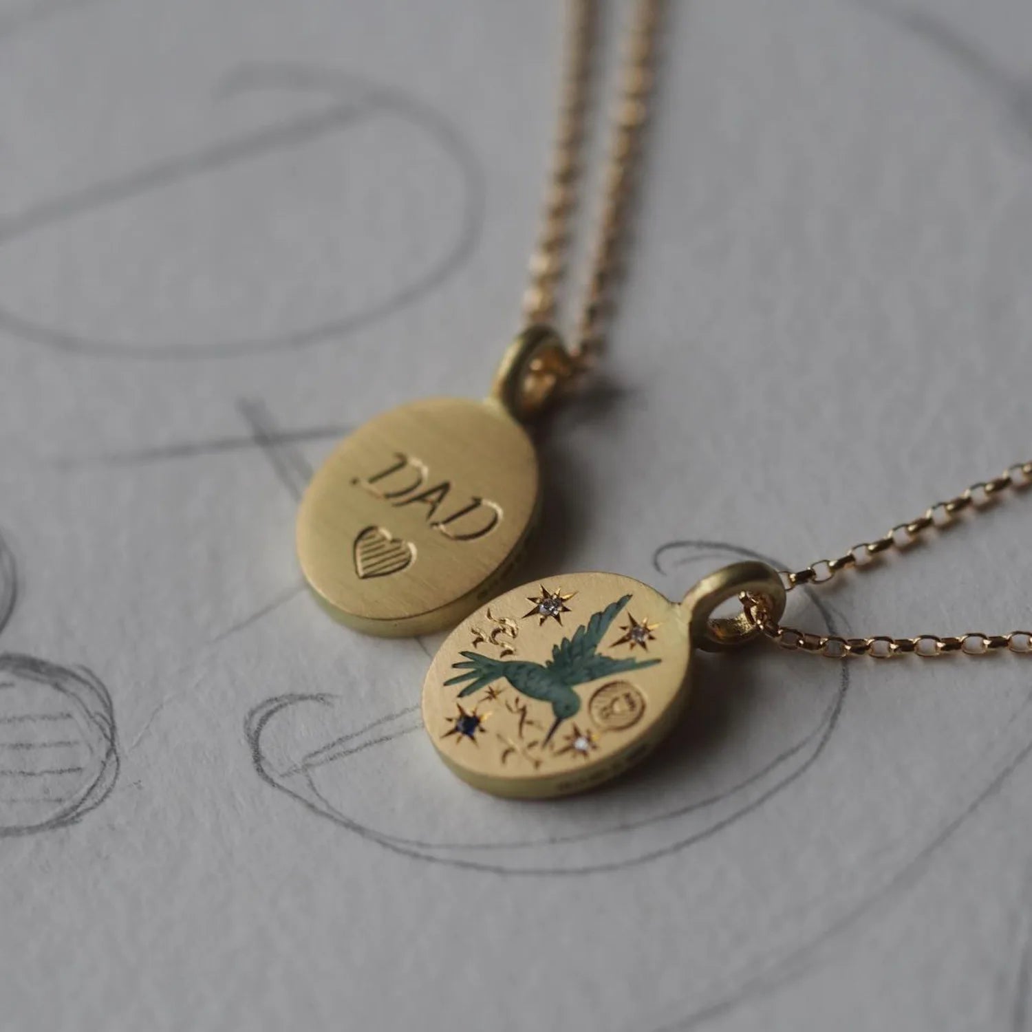 Luxury Light Gold Plated Stainless Steel Pendant Necklace Hand Painted Flower Love Geometric Design Zircon for Anniversaries