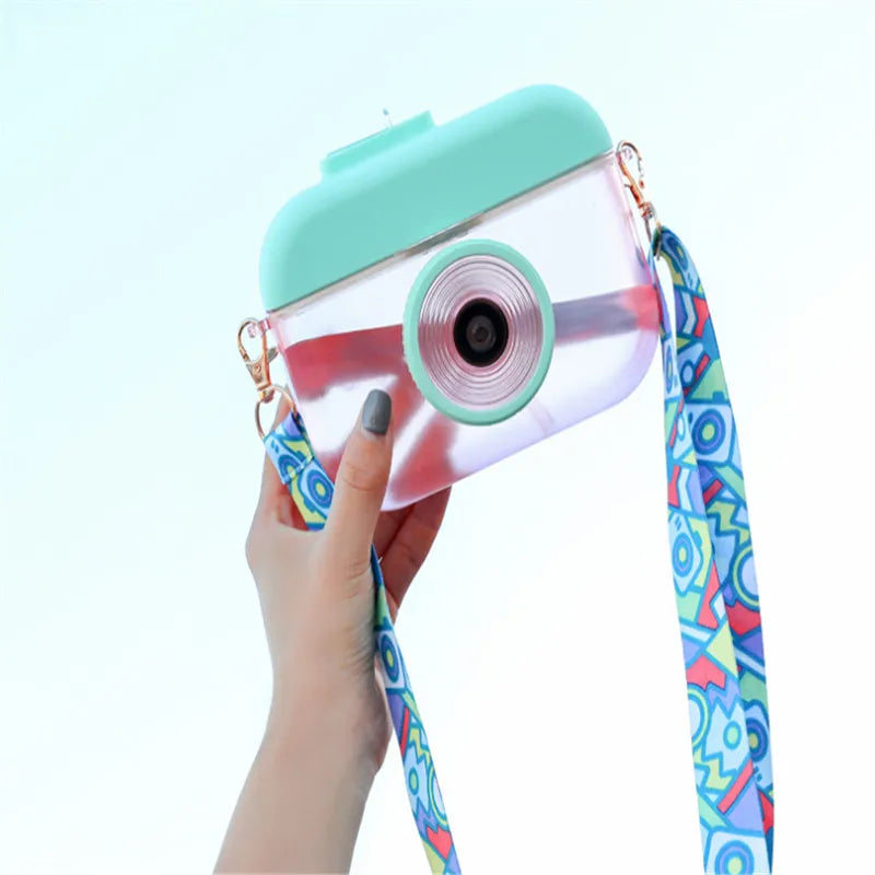 Solhui Kawaii Camera Water Bottle with Lanyard Water Cup Children's Plastic Gift Water Cup Outdoor