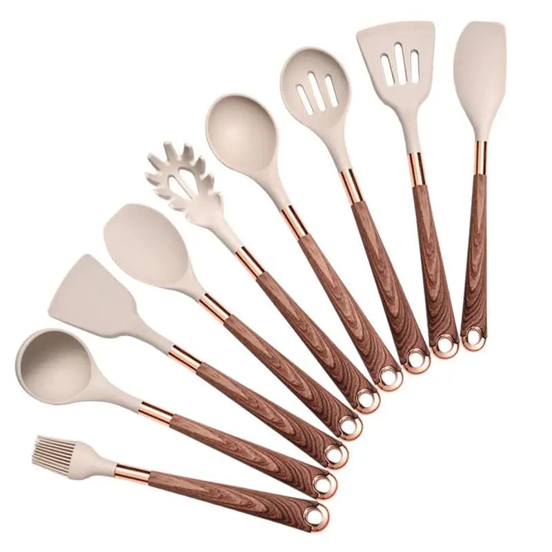 New Silicone Kitchenware Non-stick Kitchen Utensils Set Gold Plated Handle Cooking Tool Accessories Heat Resistant Kitchen Items