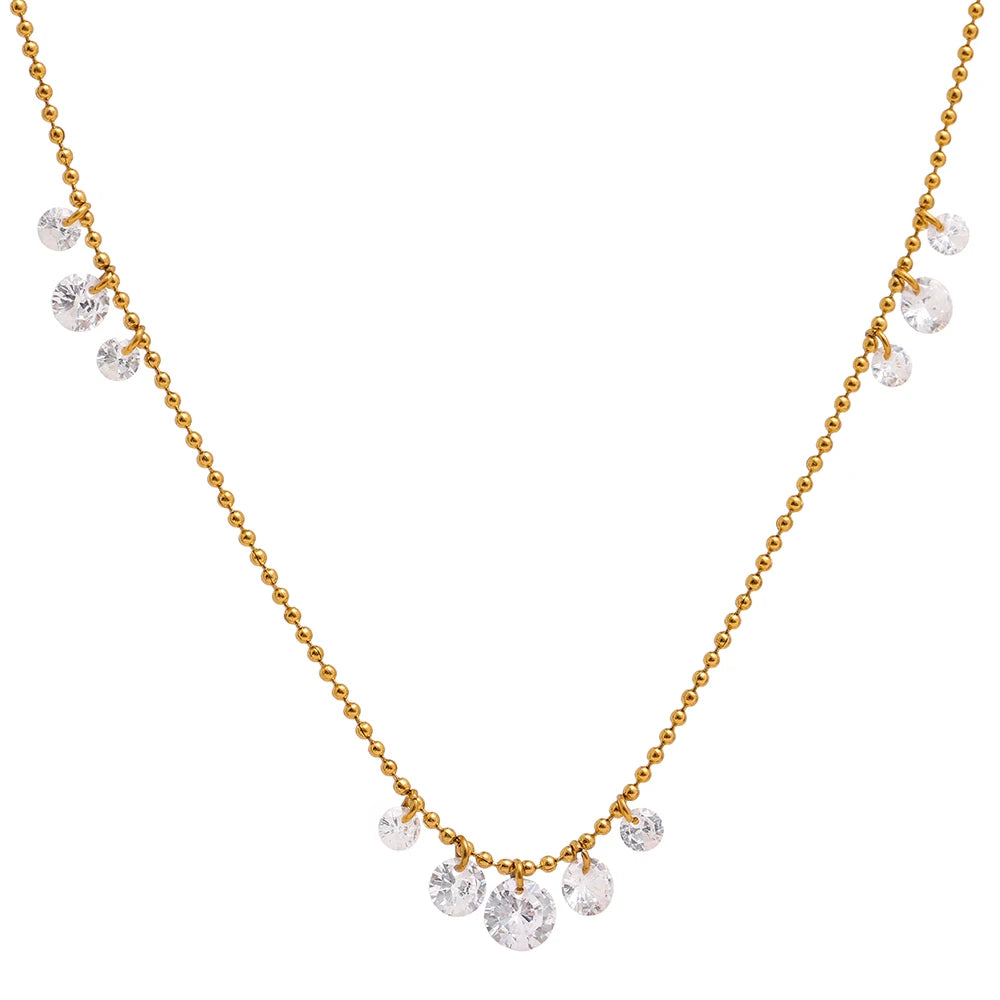 JINYOU 680A Trendy Metal 18K Gold Plated Necklace Cubic Zirconia Jewelry Stainless Steel Chain Necklace