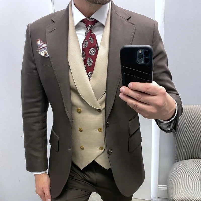 2025 Tailored Made Slim Fit Men Suits 3 Pieces Costume Homme Marriage Tuxedo Wedding Groom Wear Man Blazer Jacket+Pant+Vest