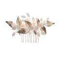 Luxury Crystal Bridal Fashion Accessories Hair Jewelry Headpiece Gold Leaf Ceramics Pearl Wedding Hair Side Combs