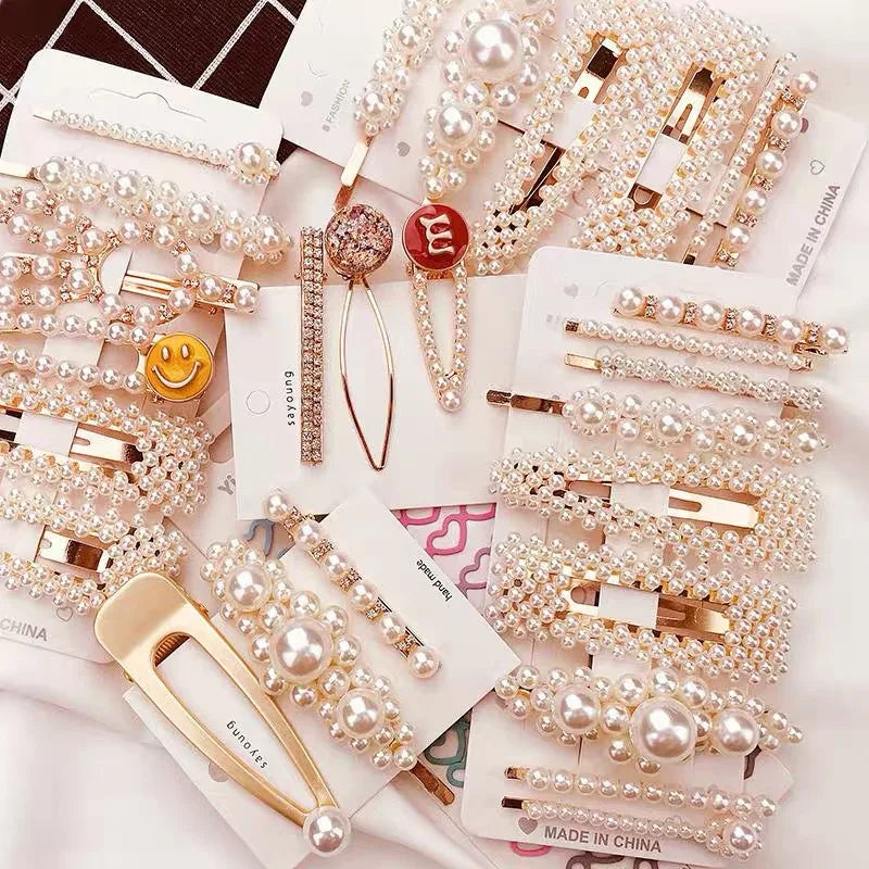 3 Pcs Ins Hot Hairpin Women's Suit Combination Pearl Hairgrip Ins Ancient Stylish pink Hair Clip
