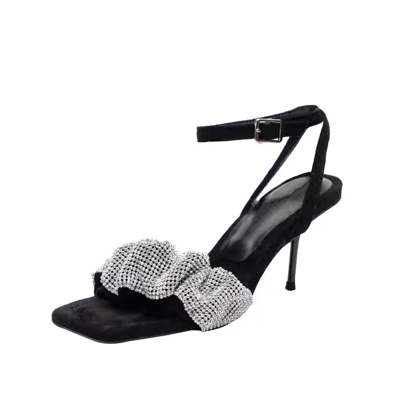 Ladies Open Toe High Heeled Sandals Rhinestones Fashion Trendy Women High Heels Party Banquet Ladies Dance Shoes Anti-slip Soft