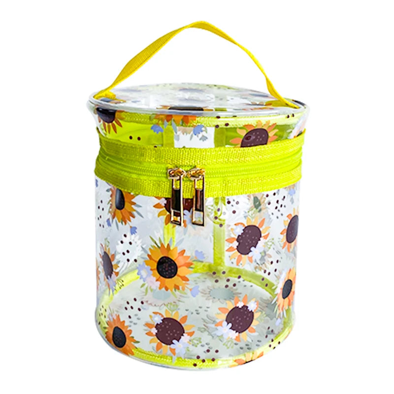 2pcs Hot Fashion Large Capacity PVC Cylinder Waterproof Sunflower Pattern Cosmetic Bag Zipper Printed Logo Makeup Pouch Storage