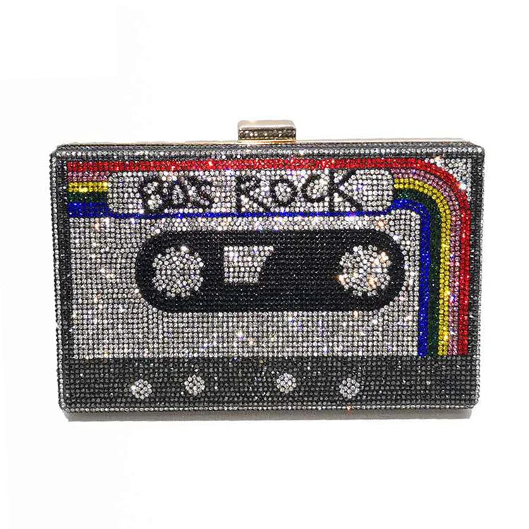 Wholesale Vintage Radio Tape Clutch Women Crystal Evening Bags Wedding Party Diamond Box Minaudiere Clutch Purse