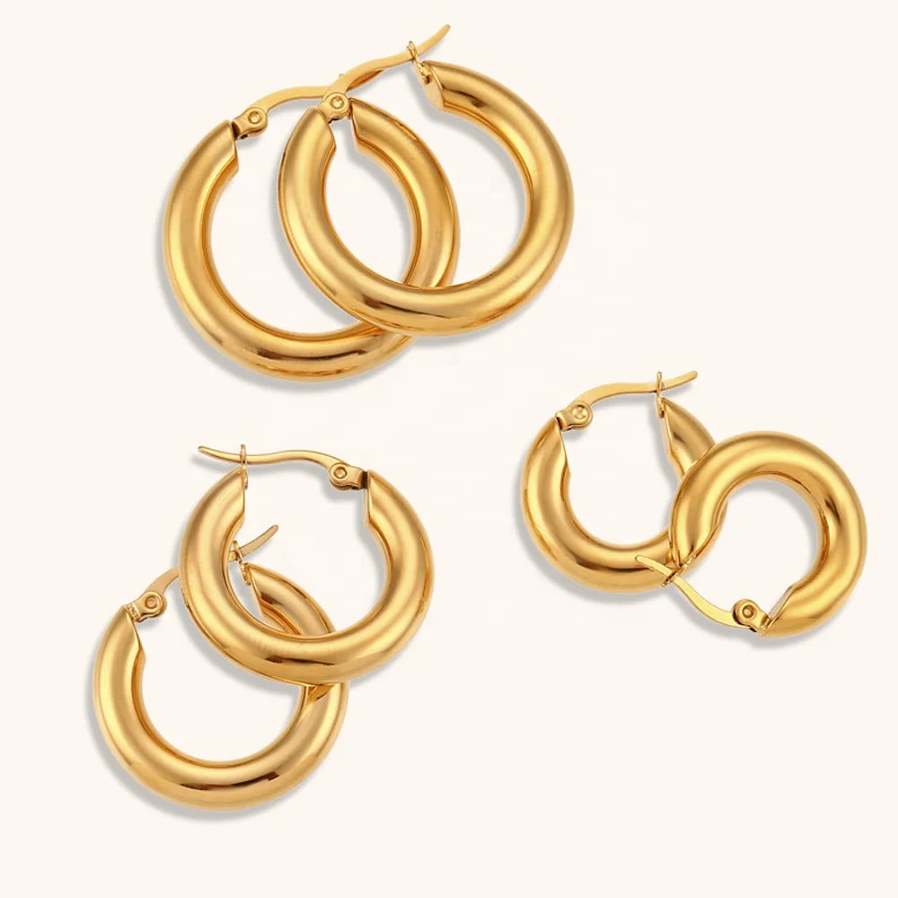 Ding Ran Europe and America Popular Minimalist Earrings 18k Gold Plated Tarnish Free Hoop Earrings