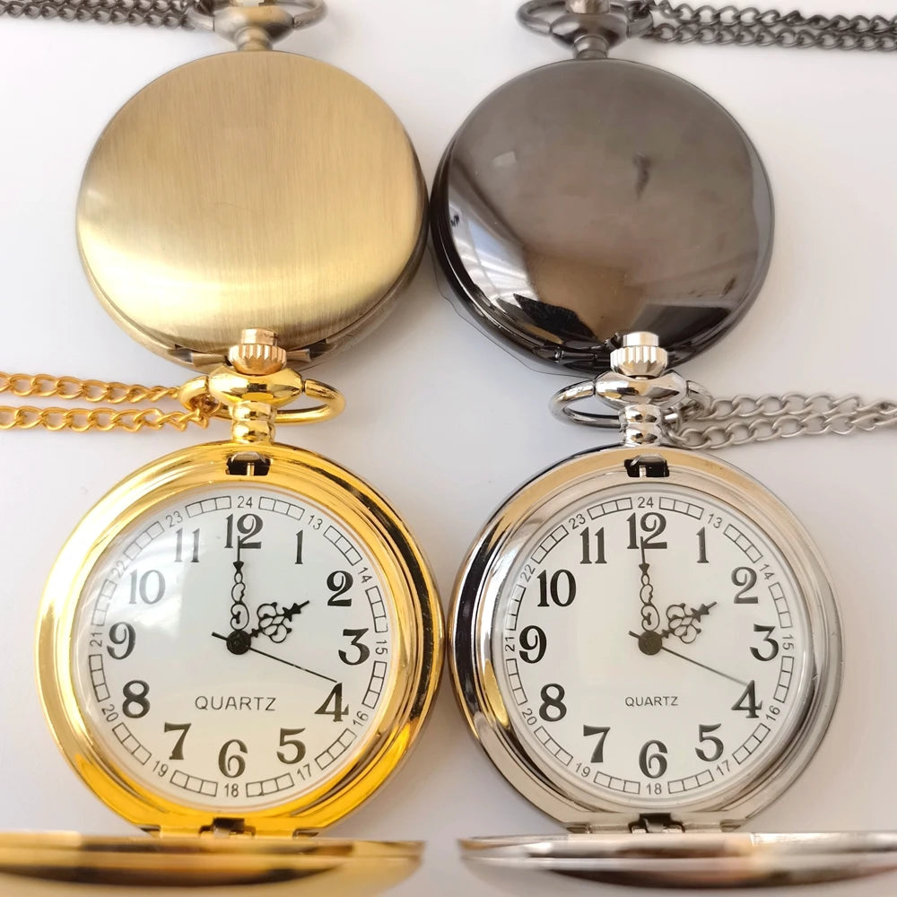 Fashion Smooth and Bright Retro Double Faced Stainless Steel Quartz Antique Pocket Watches