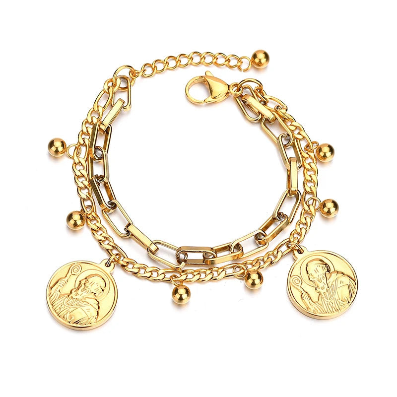 Mixed 9 Designs Stainless Steel Jewelry Multi Layer 18K Gold Plated Bracelet Women