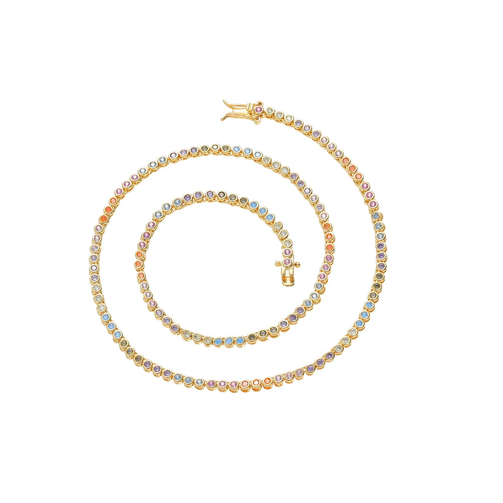 BC141  2mm Colorful Tennis Chain Women Tennis Necklace Iced Out Hip Hop Jewelry