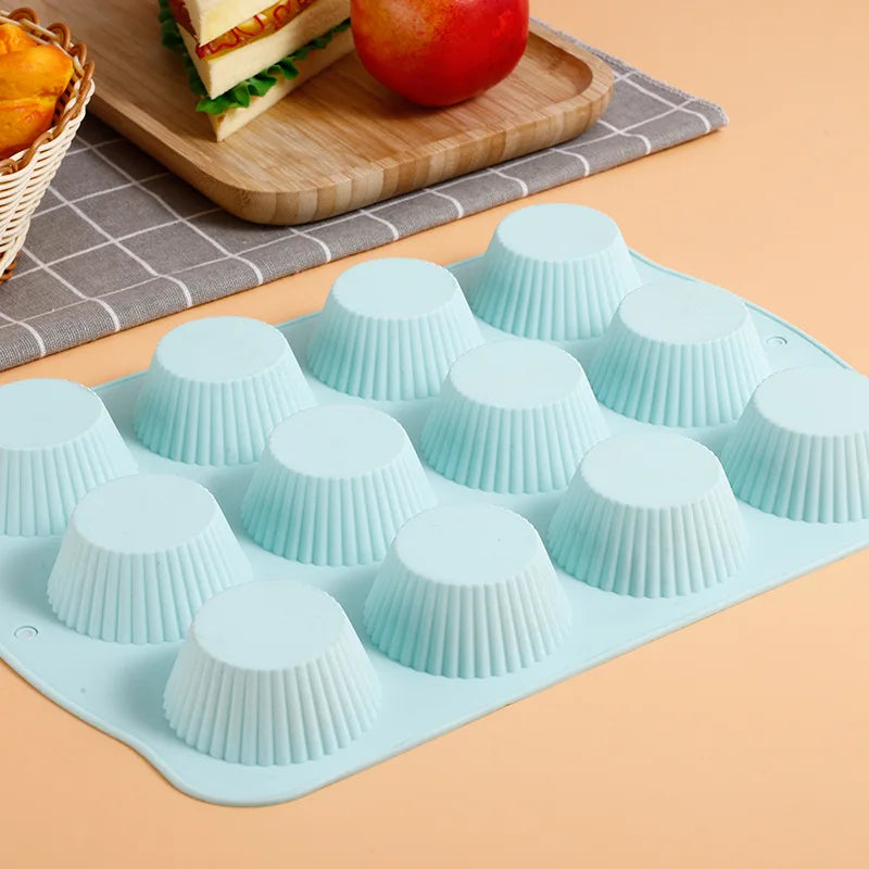 12 Cavity Muffin Cup Silicone Mold Lace Round Baking Cake Pan Cake Tools Mouldings for Mousse Cake