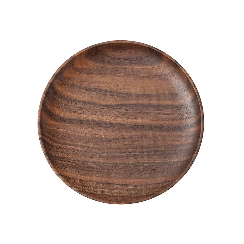 Kitchen  Luxury Dia15cm 20cm Wood Round Black Walnut Wooden Dinner Plate Tray for Serving