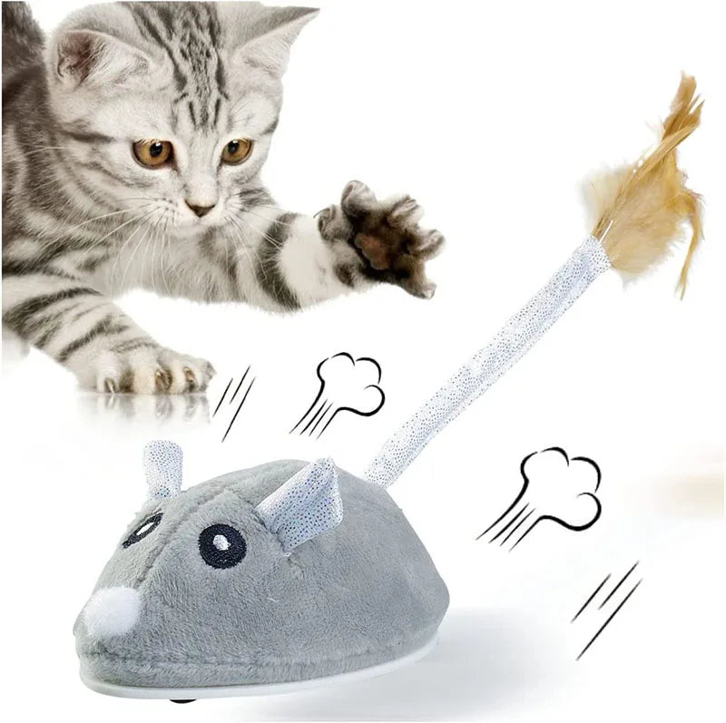 USB Charging Electronic Mouse Toy Cat Interactive Toy Cat Electric Catching Mouse Automatic Moving Feather Pet Kitten Cat Toys