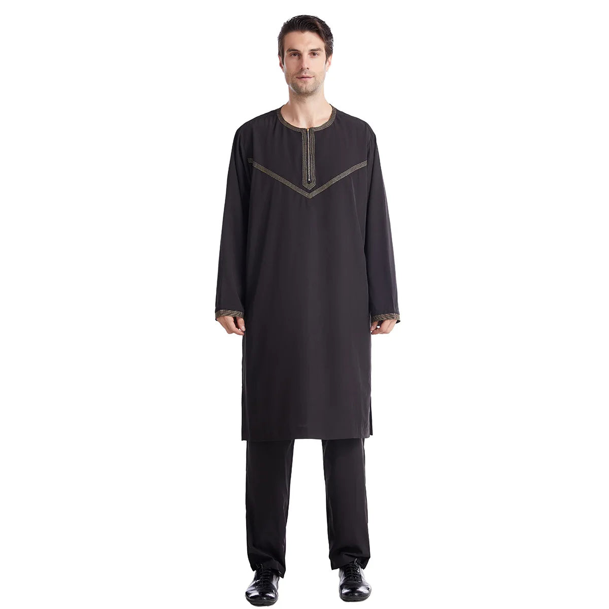 Men Long Sleeve Muslim Thobe Thawb Caftan Islamic Ramadan Jubbah Middle East Long Kaftan Robe