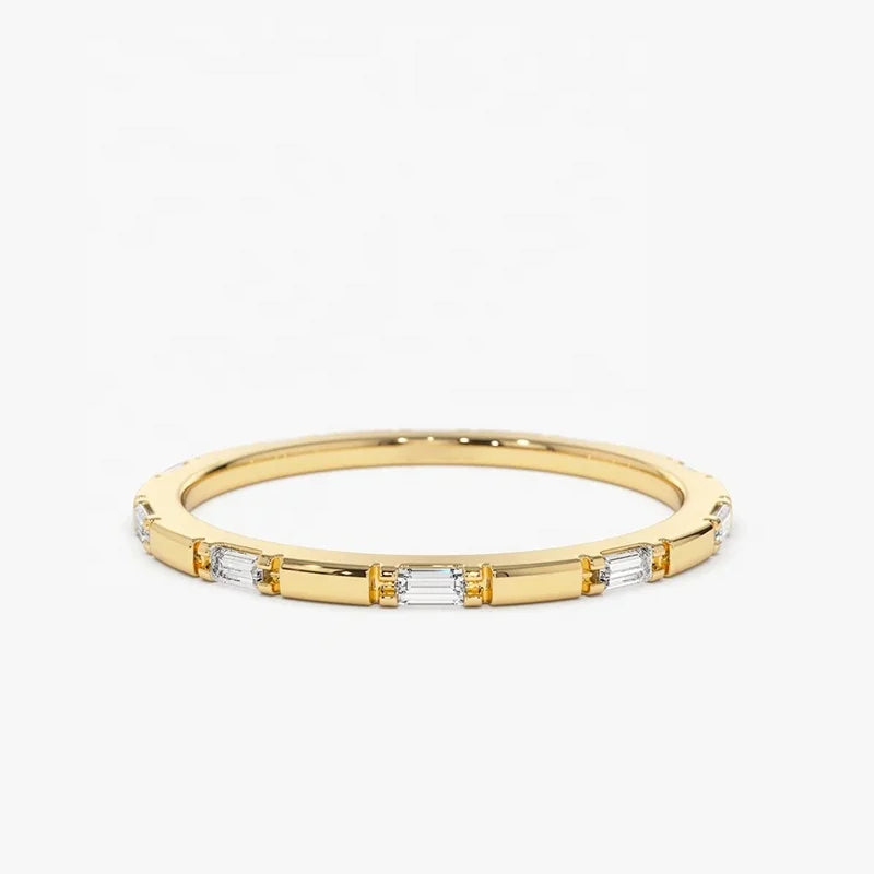 LOZRUNVE 925 Sterling Silver Baguette Full Eternity Stacking Dainty Gold Ring for Women