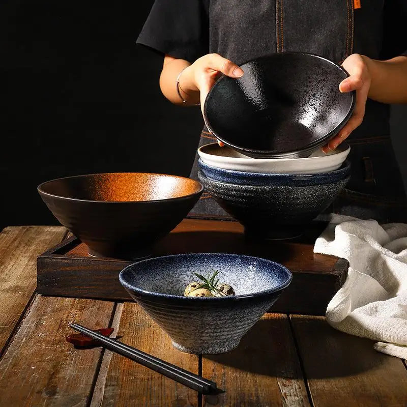 Japanese Style Restaurant Large Ceramic Porcelain Ramen Bowl 7/8/9 Inch Microwavable Noodle Soup Bowls for Udon Customized