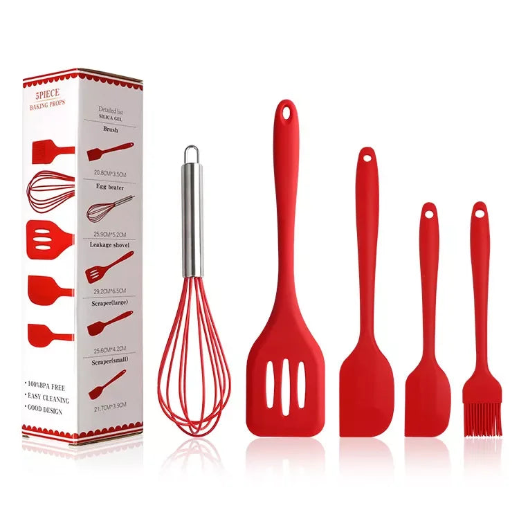 Classic Hot Selling Home Accessories 5Pcs Heat Resistant Food Grade Silicone Baking Cream  Cooking Spatula Set Utensils