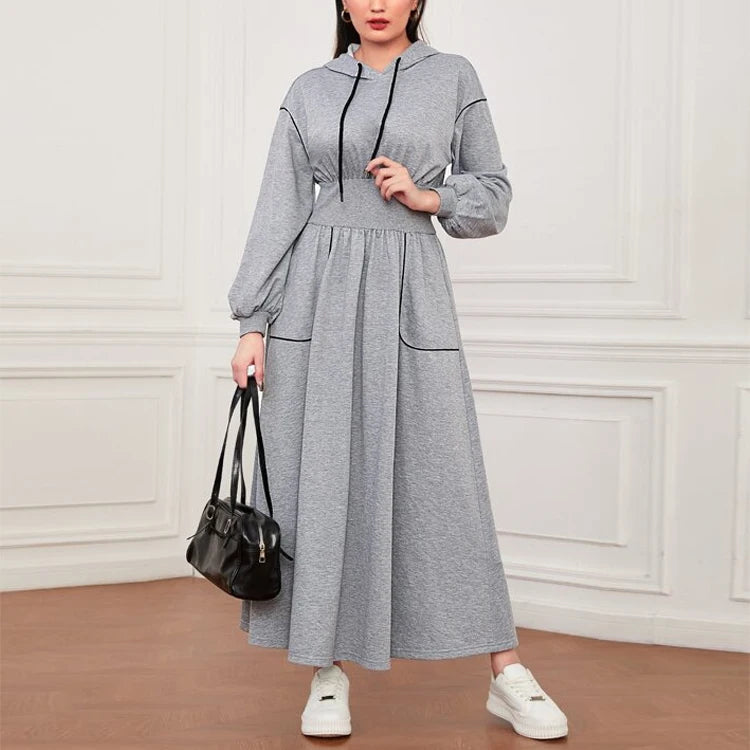 Custom Logo Solid Pullover Oversized Long Hoodie Dress for Women Wholesale High Quality Cotton Fleece Sweatshirt Dress Ladies