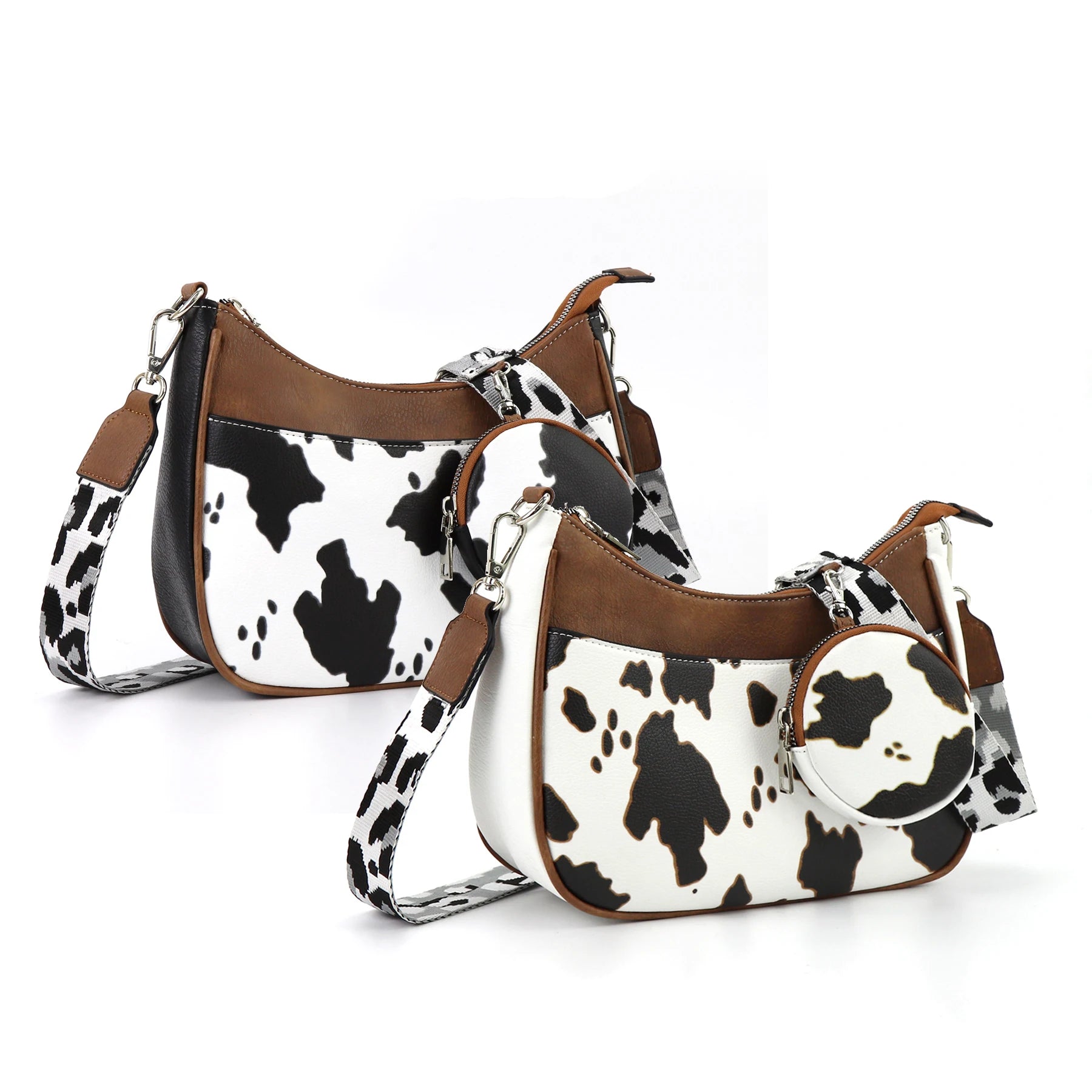 New Retro Checkered Leather Messenger Bag Custom Leopard Print Cow Print Shoulder Bag Women's Fashion Saddle Bag for Women Girl