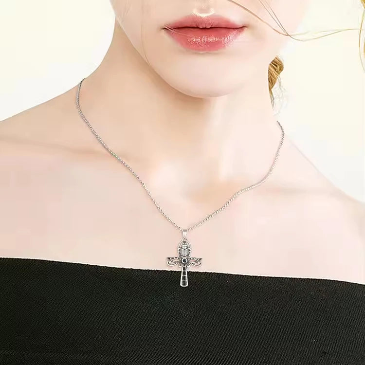 Jewelry Manufacturer Men Vintage Insect 925 Sterling Silver Eye Cross Pendant Necklace