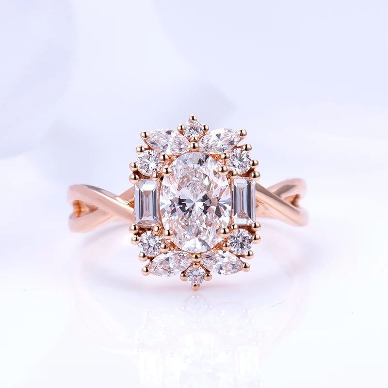 MSR-1364 Fashion Luxury Yellow Gold Solitaire Oval Cut Lab Diamond Ring 18K Real Solid Gold Wedding Ring Jewelry