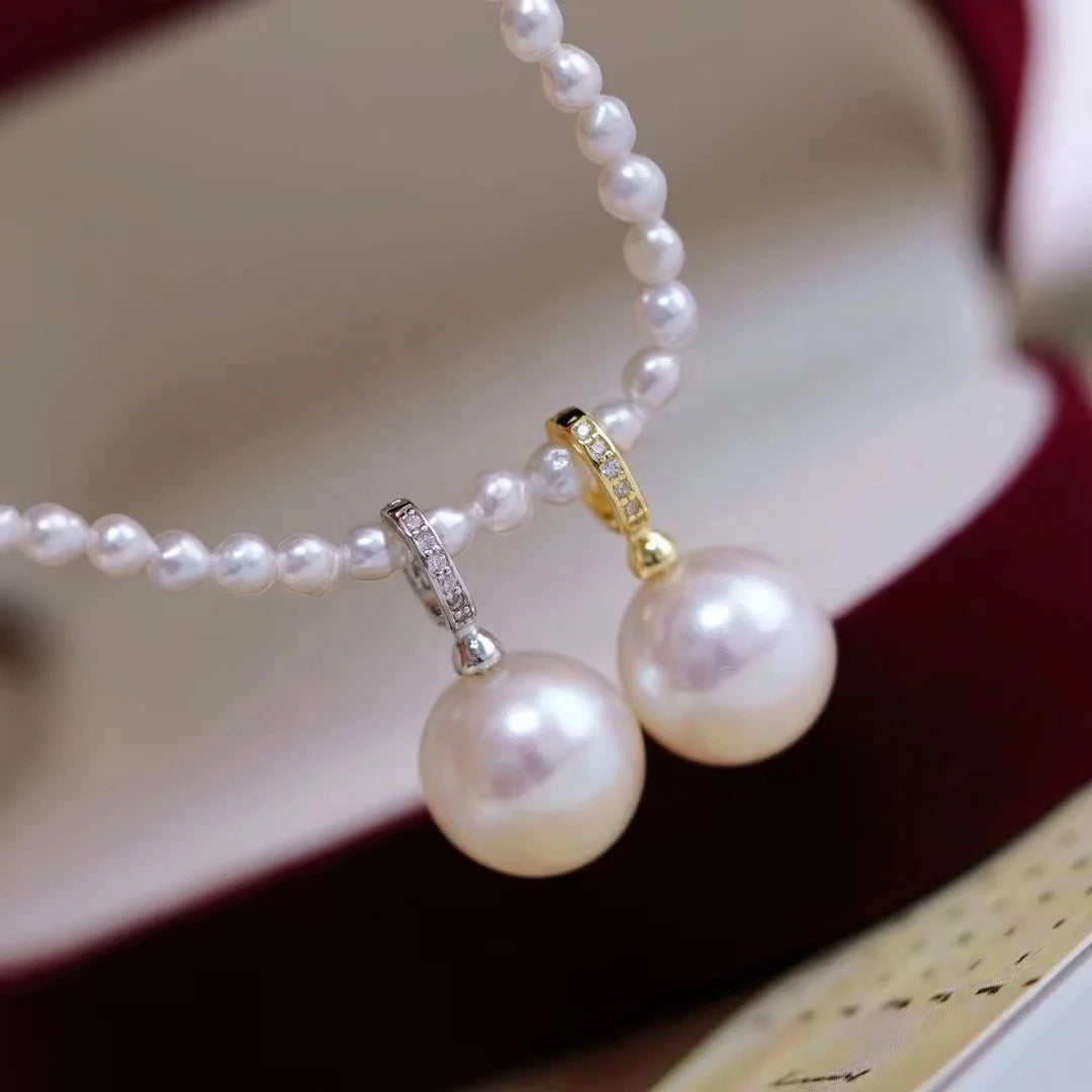 P2523 11-12mm DIY Natural Freshwater Pearl Charm Pendant Necklace Accessory 925 Sterling Silver Jewelry for Women Without Chain