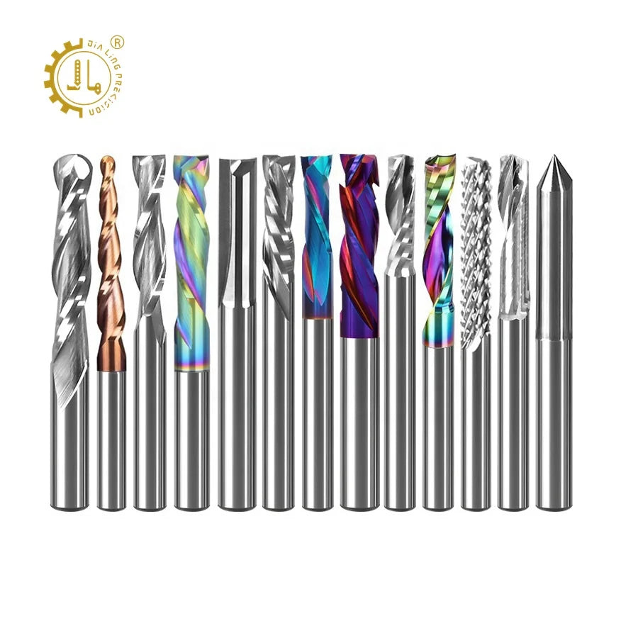 DLC Rainbow Coating Milling Cutter CNC Carbide Endmill 1 Flute Spiral up Down Down Cutting Router Bits Straight Solid CNC Bits