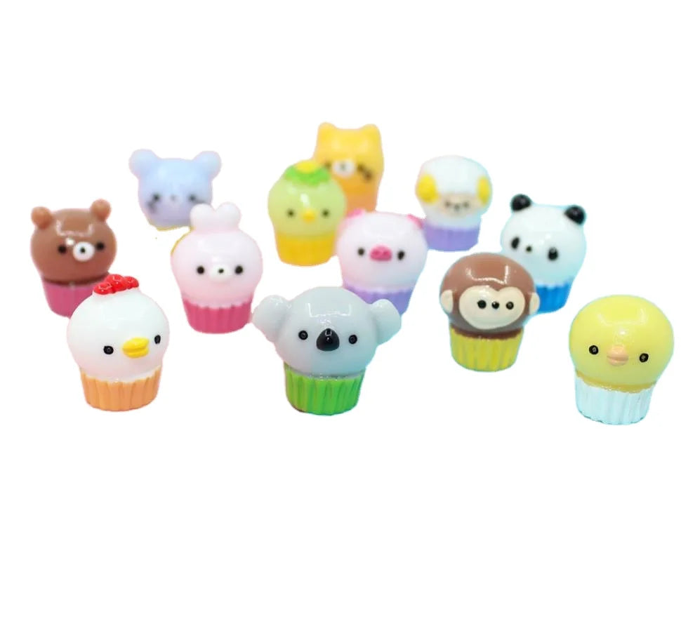 Kawaii Kids Kitchen Toys 3D Cake Cup Dollhouse Food Craft Cartoon Animal Cup Cake Resin Miniature Decoration Food Slime Charms