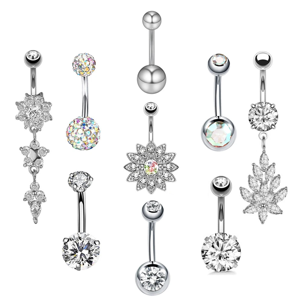 Set Stainless Steel Sunflower Pineapple Belly Piercing Rings CZ Navel Ring Titanium Customized Jewelry for Children's Weddings