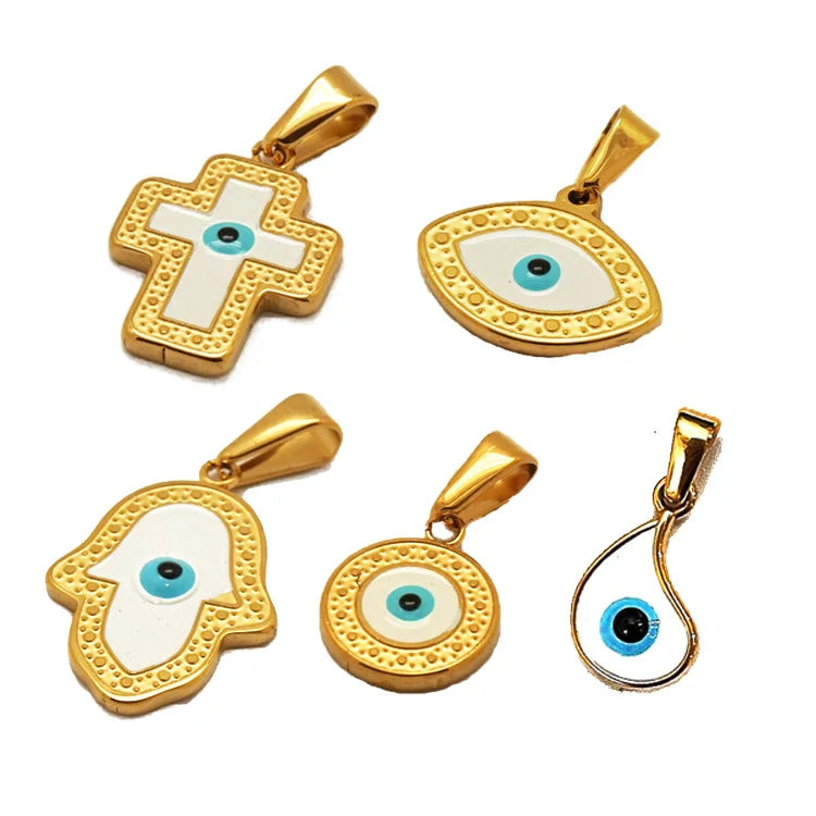 Good Lucky Hamsa Evil Eye Amulet Pendant Stainless Steel Gold Evil Eye Pendants Blue Eye Fatima Hamsa Hand Pendant