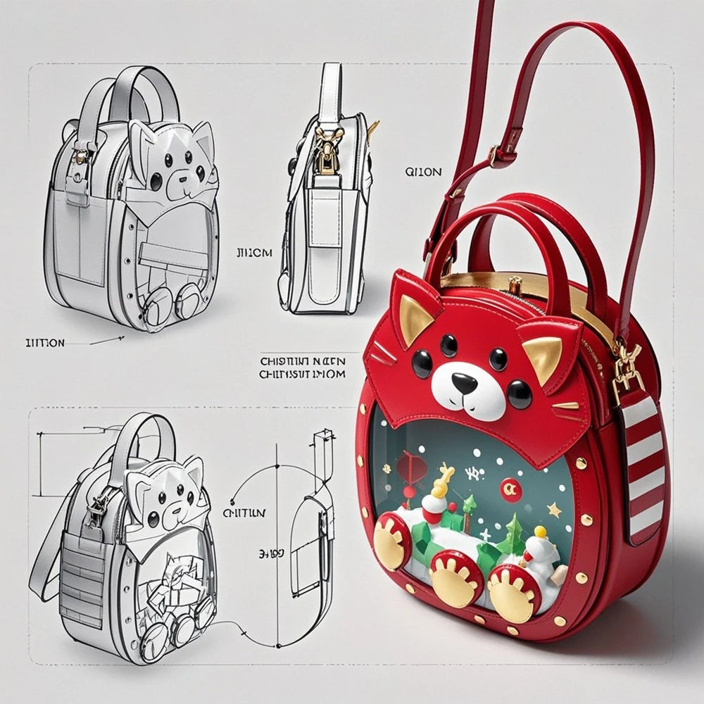 Wholesale Custom Design PU Leather Christmas Ita Bag with Transparent Window Pin Display Insert Color Itabag