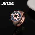 JINSE Adjustable Hip-Hop Men Double Fireworks Pattern Rose Gold Plated Rings for Men Women Wholesale