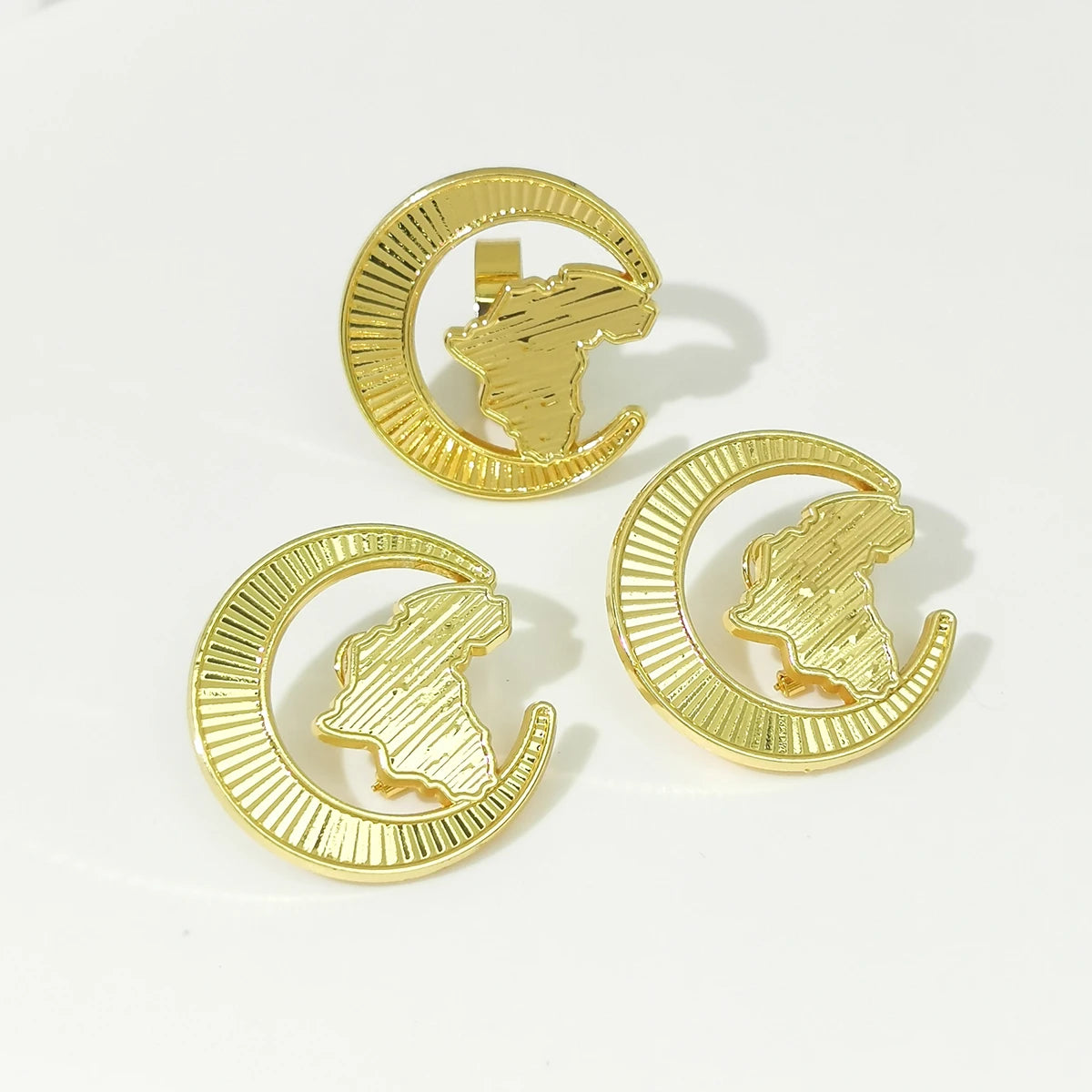 African Map Gold Plated Metal Earrings Ring Jewelry Set Women Unique Accessories Fashion Jewelry