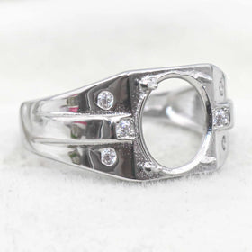 Sterling Silver 9*11mm Semi Mount Men's Ring Frame Empty Blank Claw Setting S925 Base Holder Without Center Stone for DIY Inlay