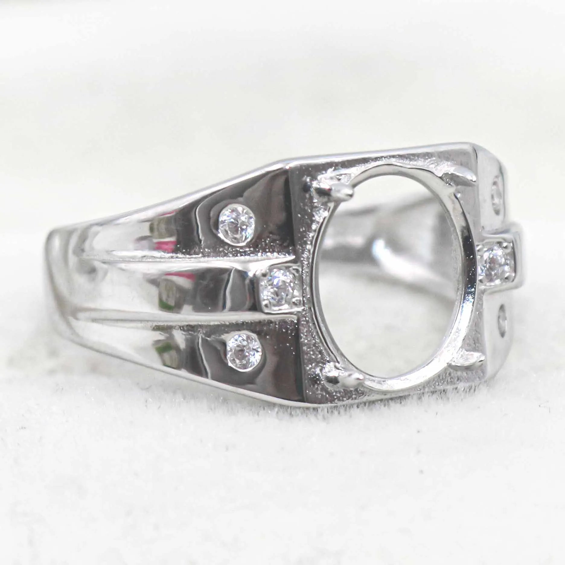 Sterling Silver 9*11mm Semi Mount Men's Ring Frame Empty Blank Claw Setting S925 Base Holder Without Center Stone for DIY Inlay