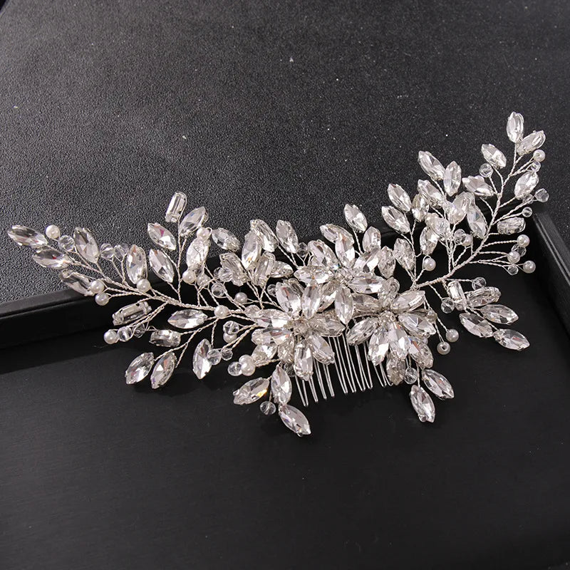 Full Rhinestone Crystal Handmade Wedding Hair Combs Hair Accessories for Bridal Flower Headpiece Women Bride Jewelry