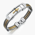 High Quality Mens Stainless Steel Cross Bracelet Bangle Cable Rope Twist Chain Christian Religious Symbol Bangle