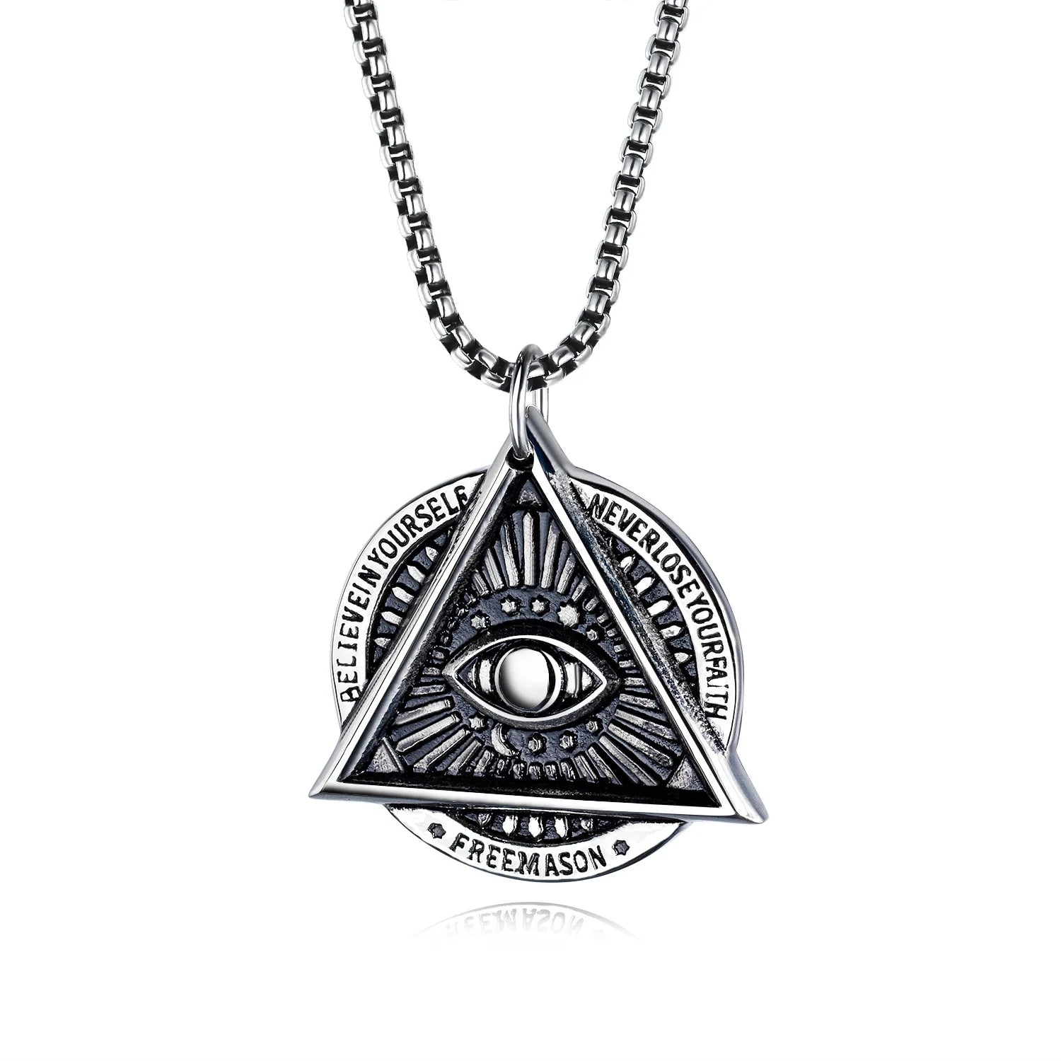 Hot Sale Retro Personality Masonic Triangle Demon Eye Jewelry Men's Stainless Steel Jewelry Pendant Necklace for Men Wholesale