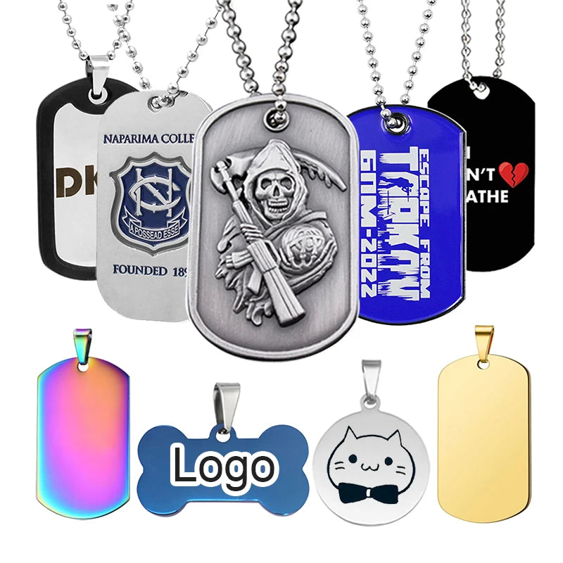 Factory Engraving Pendant Men Design Logo Enamel Personalized Stainless Steel Metal Gold Id Pet Blank Necklace Custom Dog Tag