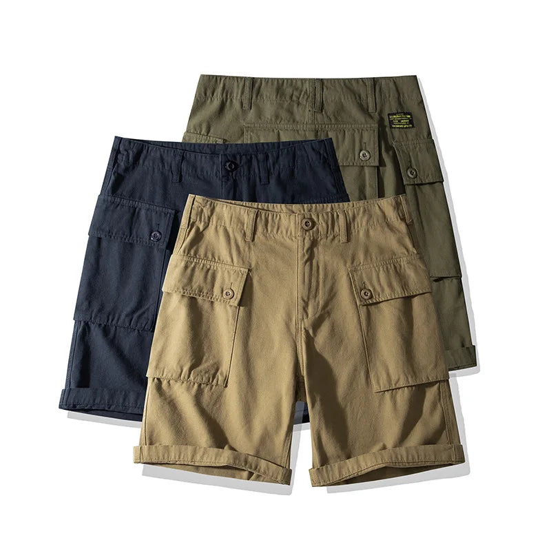 Men's Vintage Workwear Cargo Shorts 100% Cotton Multi-Pocket Utility Shorts for Men Casual Retro Shorts
