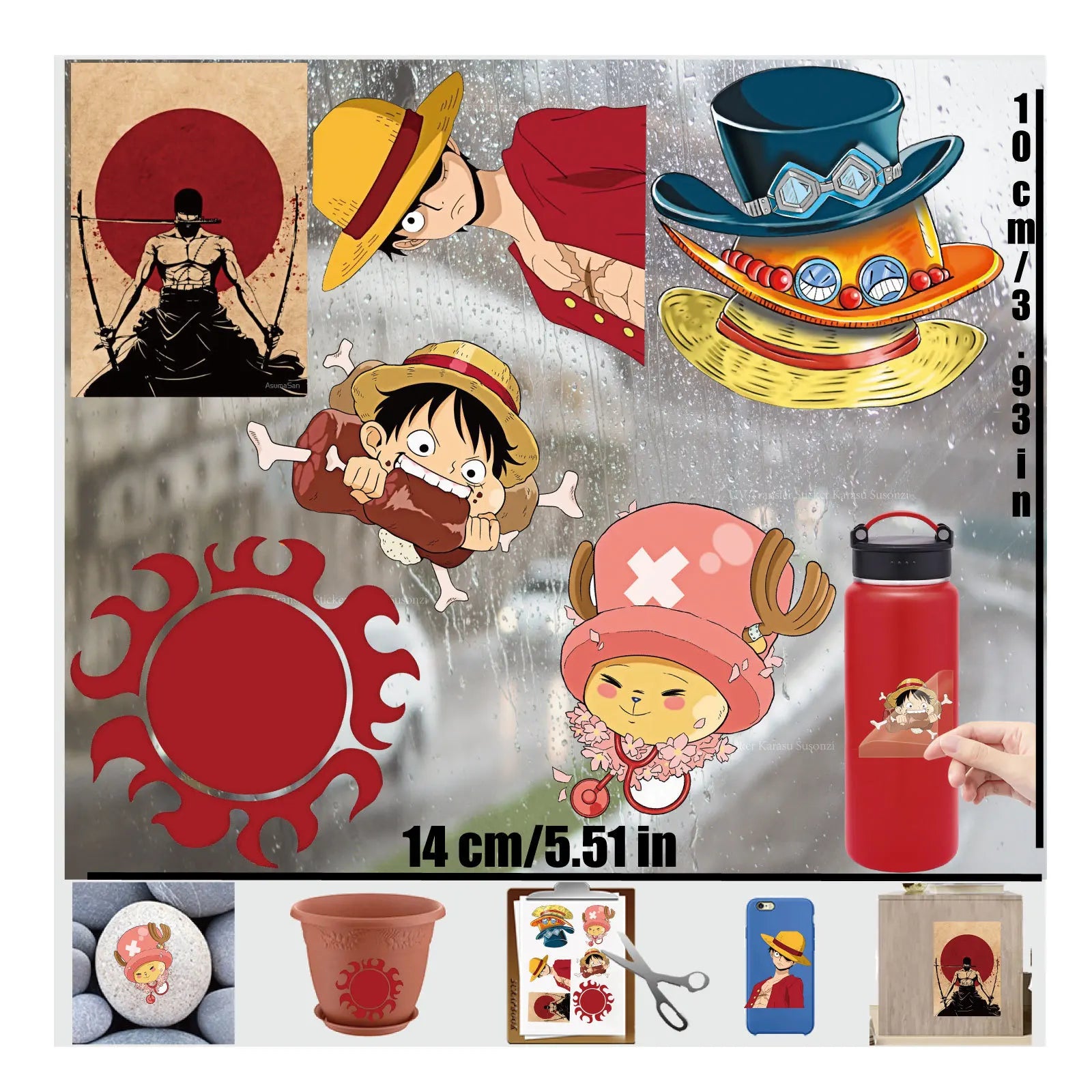Waterproof Luffy 3D embossed cup wrap transparent Straw hat pirates anime UV transfer one pieces sticker