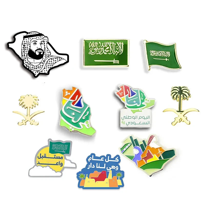 Hot Sale KSA SA Saudi Arabia National Day Lapel Pin 2025 Wholesale Custom Saudi Country Map logo Metal Souvenir Pin Badges