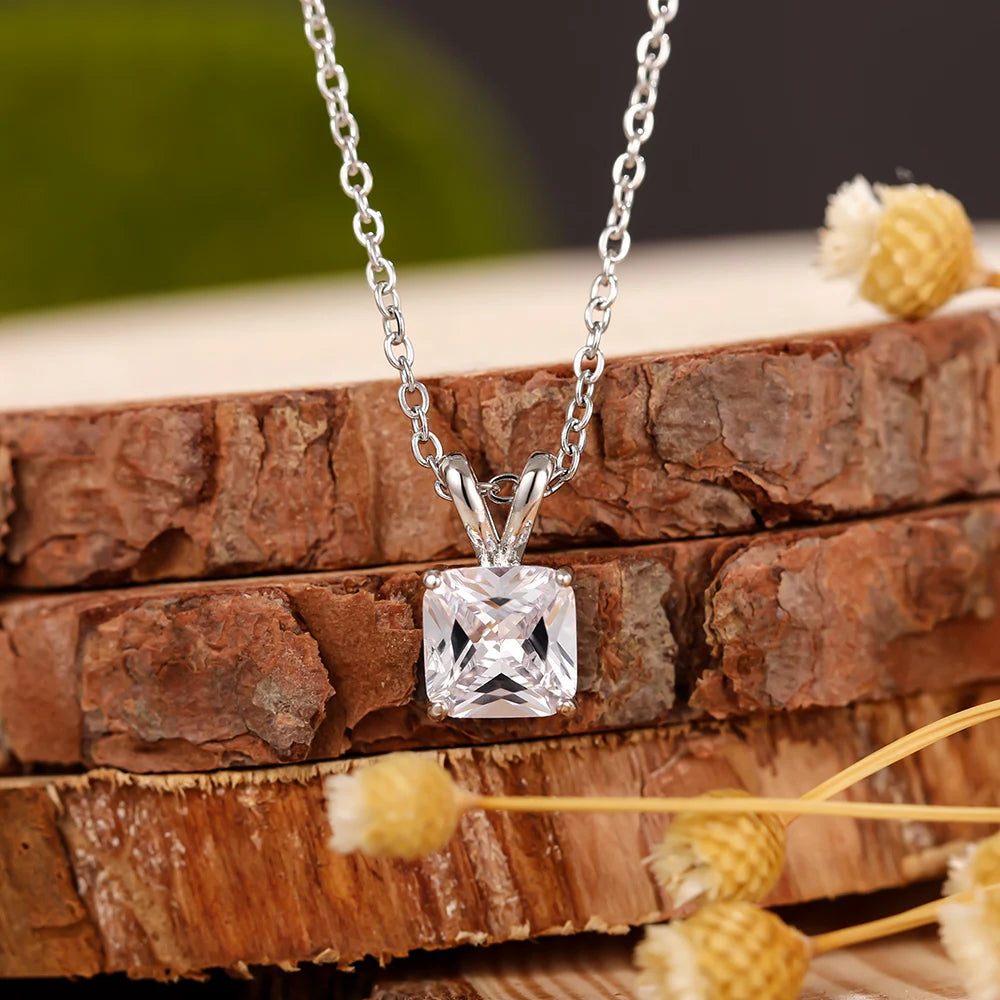 CAOSHI Classic Silver Plated Jewelry Chain Dainty Princess Cut Cubic Zirconia Pendant Necklace Women Square Diamond Necklace