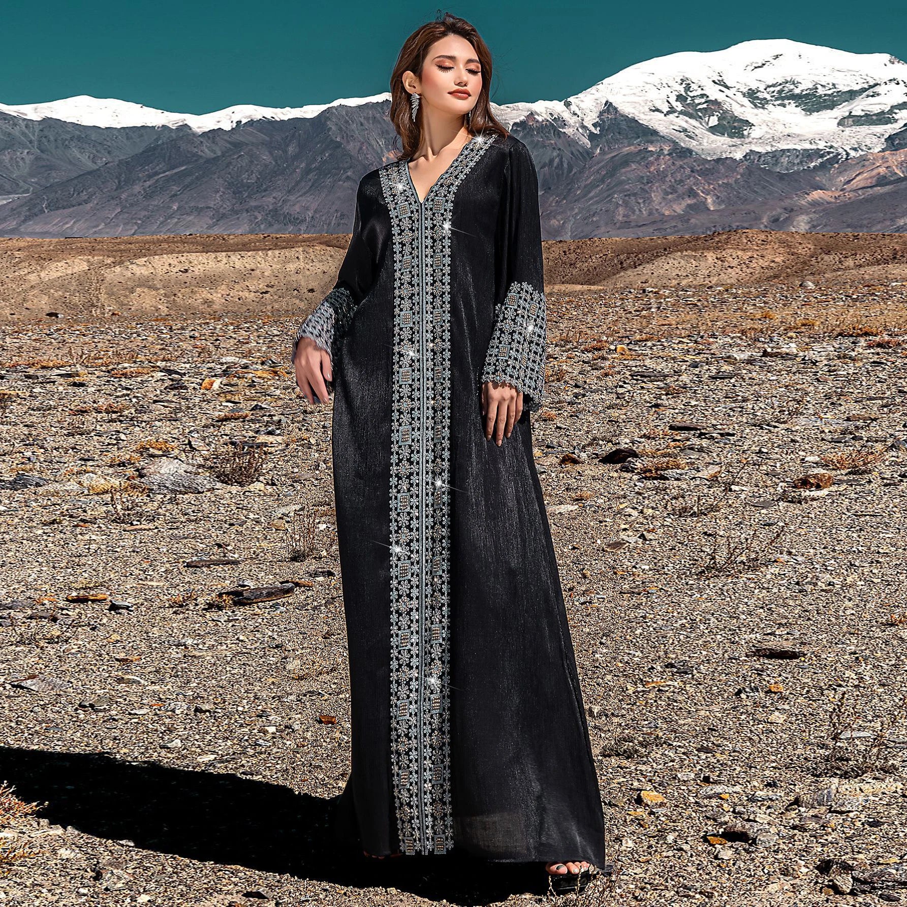 Hot Sale Elegant Flower Printed Dubai Abaya Muslim Dresses for Women Casual Muslim Fashion Dress Abayas Dubai