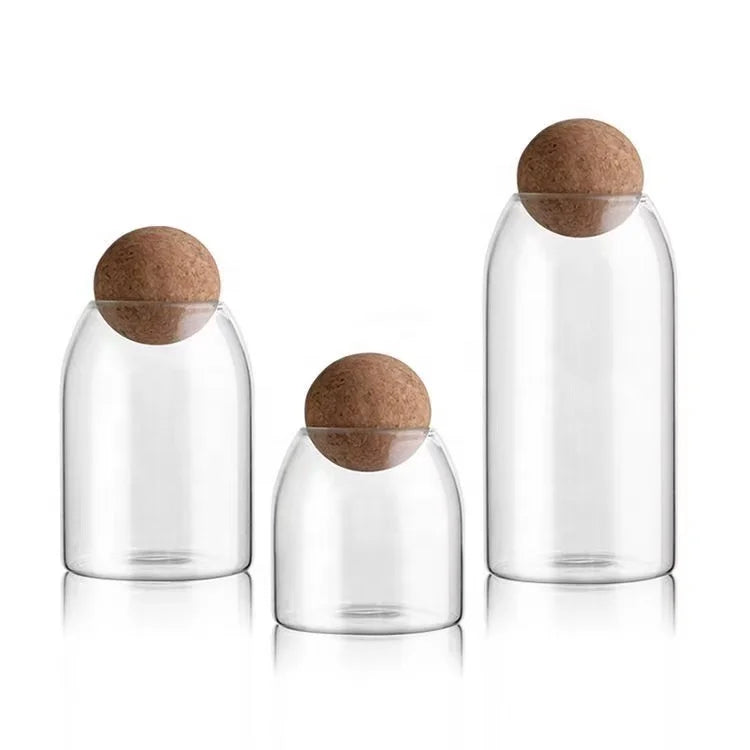 500ML Glass Jar with Airtight Seal Wood Lid Ball Clear Storage Jar Food Glass Canister