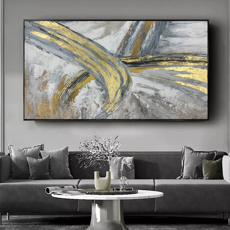 100% Hand Painted Oil Painting Gold Foil on Canvas Oil Painting Abstract Modern Canvas Wall Art