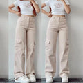 Hot New High Waist Casual Multi Pockets for Woman Straight Vintage Loose Fit Women's Denim Trousers