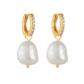 Dainty Elegant Irregular Baroque Natural Freshwater Pearl Fashion Jewelry 925 Sterling Silver Zircon Hoop Earrings Wholesale
