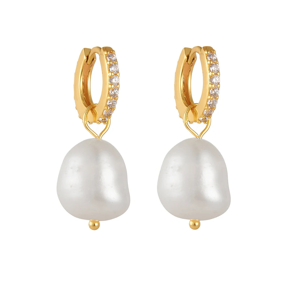 Dainty Elegant Irregular Baroque Natural Freshwater Pearl Fashion Jewelry 925 Sterling Silver Zircon Hoop Earrings Wholesale