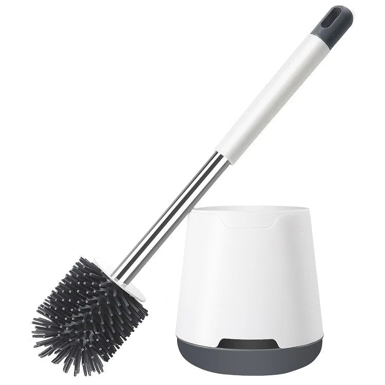 Toilet Brush and Holder Set for Bathroom Toilet Bowl Brush Head with Silicone Bristles and Stainless Steel Handle